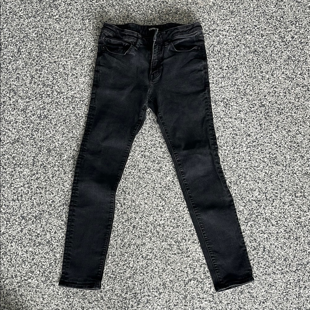 Express Black Skinny Jeans with Distressed Details
